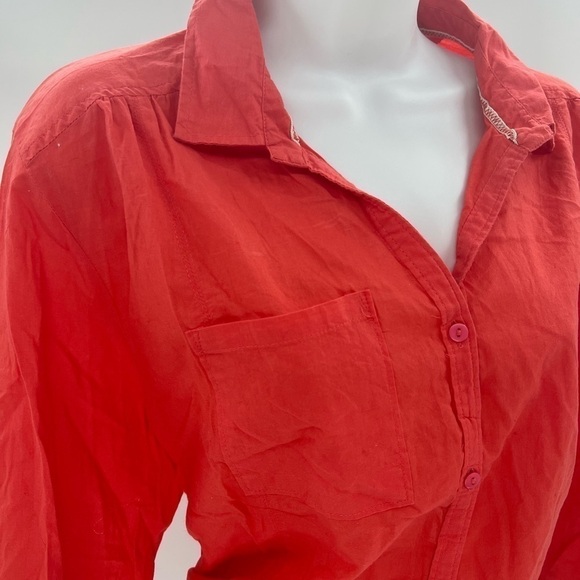 Maggie & Max 100% Cotton Orange Button Up Tunic Top Shirt SZ 4 - Picture 4 of 6